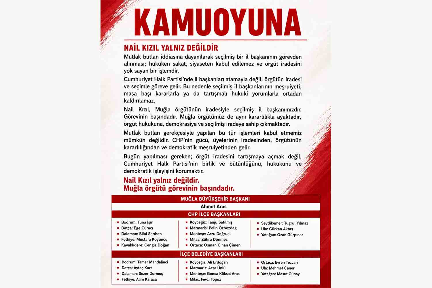 CHP Muğla'da Nail Kızıl'a destek bildirisi: "Nail Kızıl yalnız değildir"